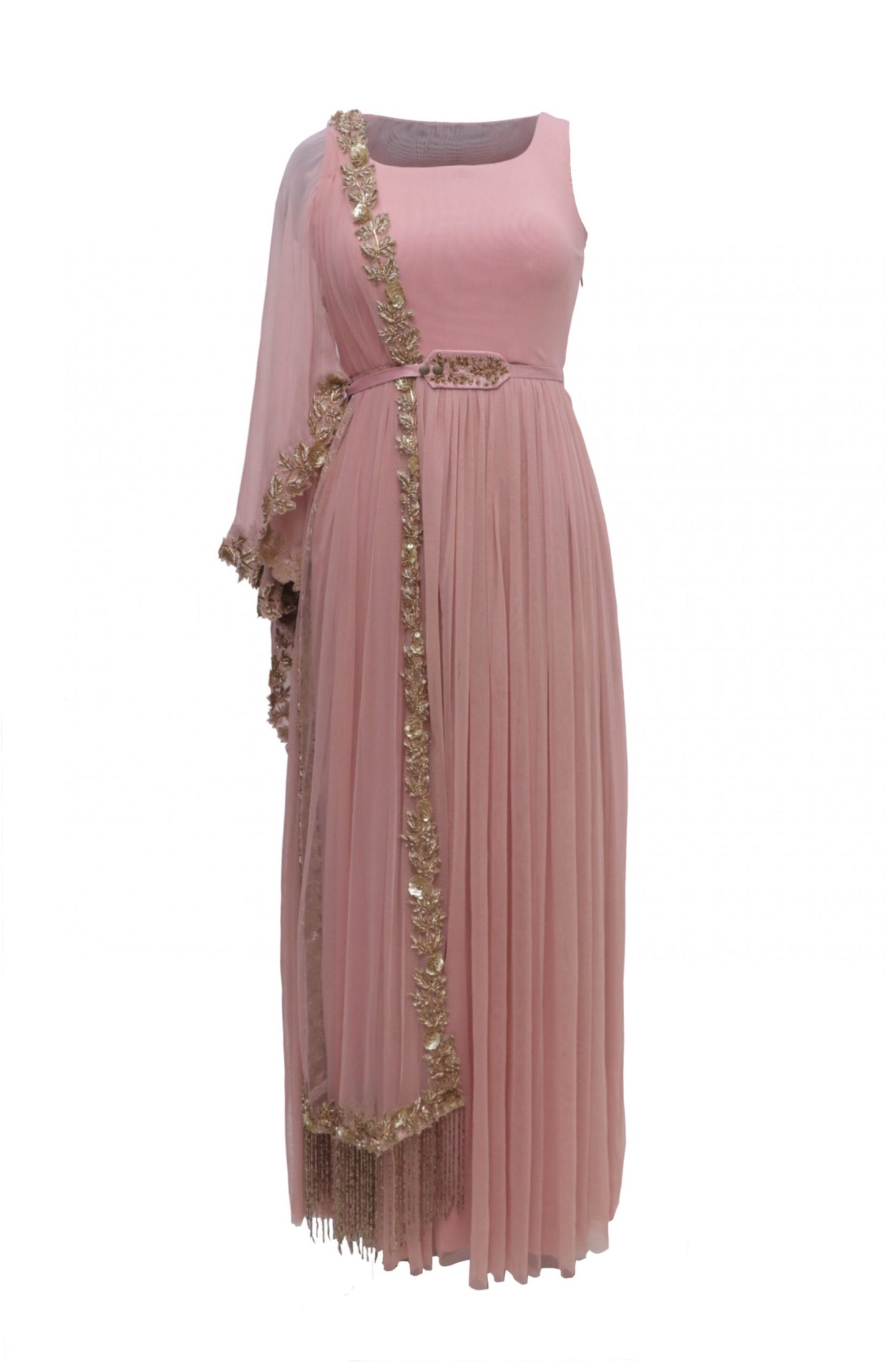 Lycra Maxi With Zardozi Embroidery - BLUSH PINK