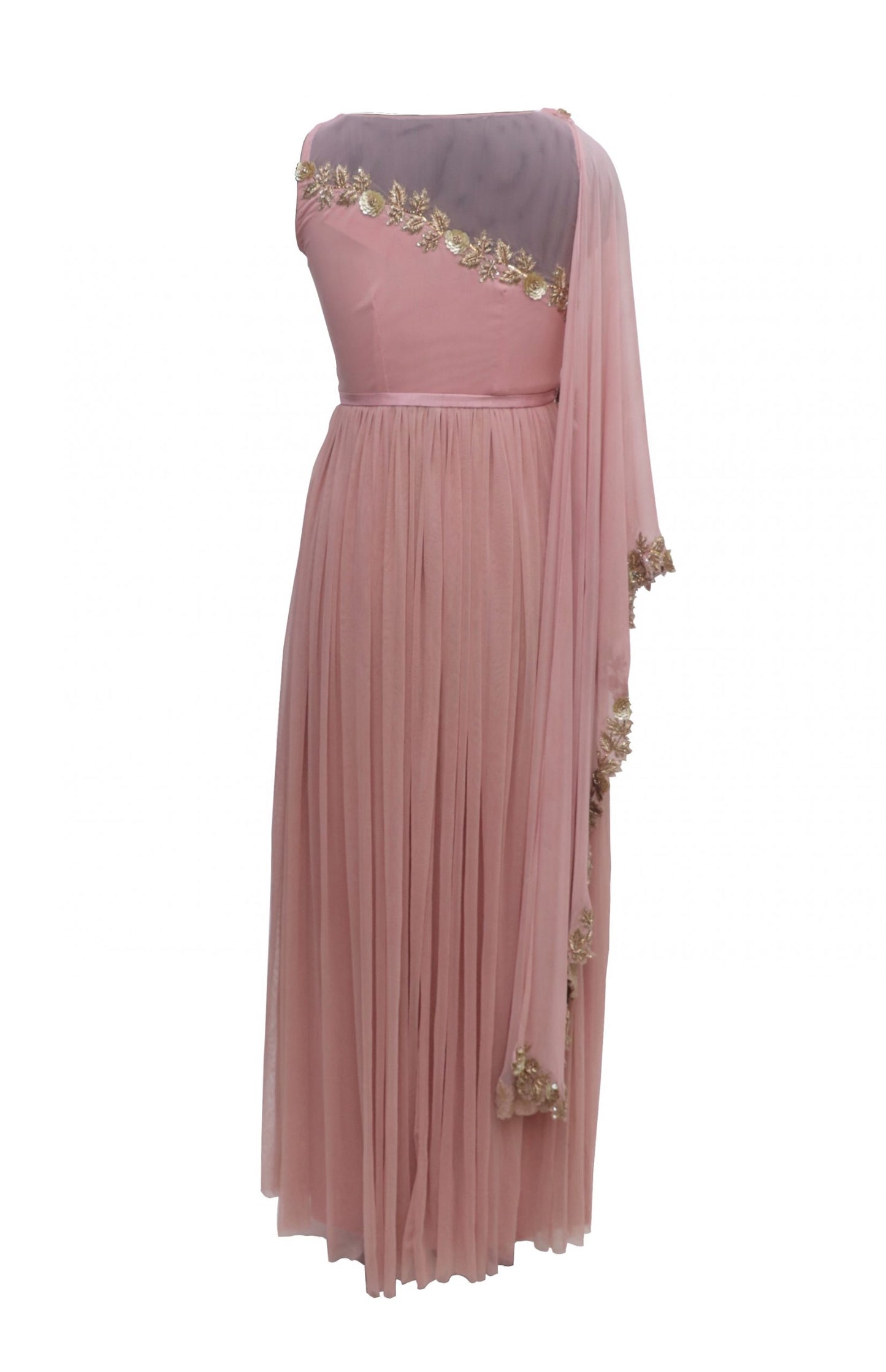 Lycra Maxi With Zardozi Embroidery - BLUSH PINK