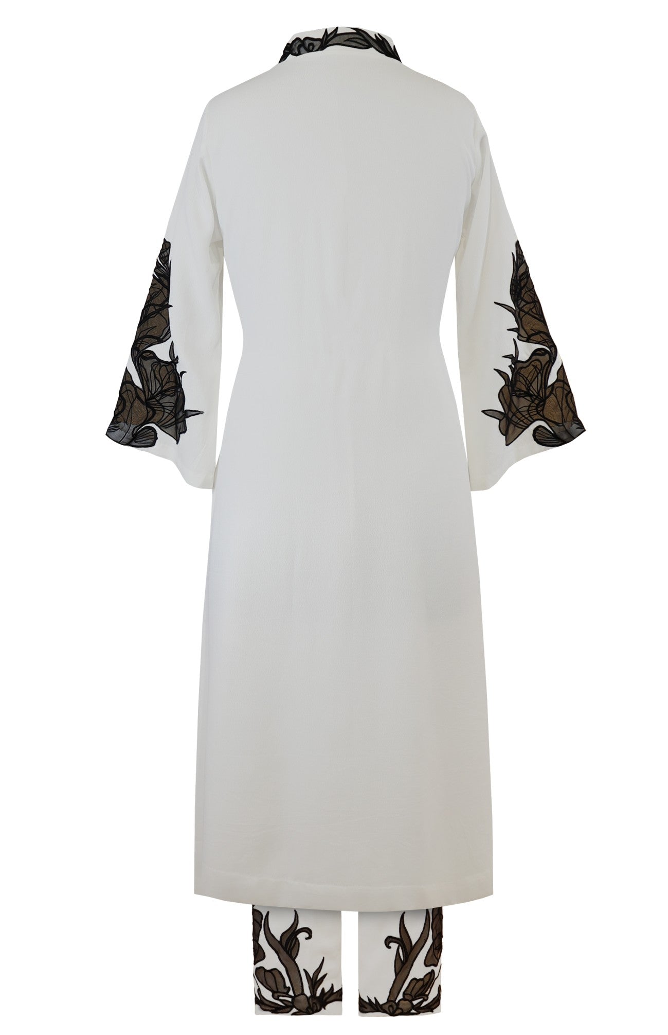 Appliqué Embroidery Kurta Set - WHITE