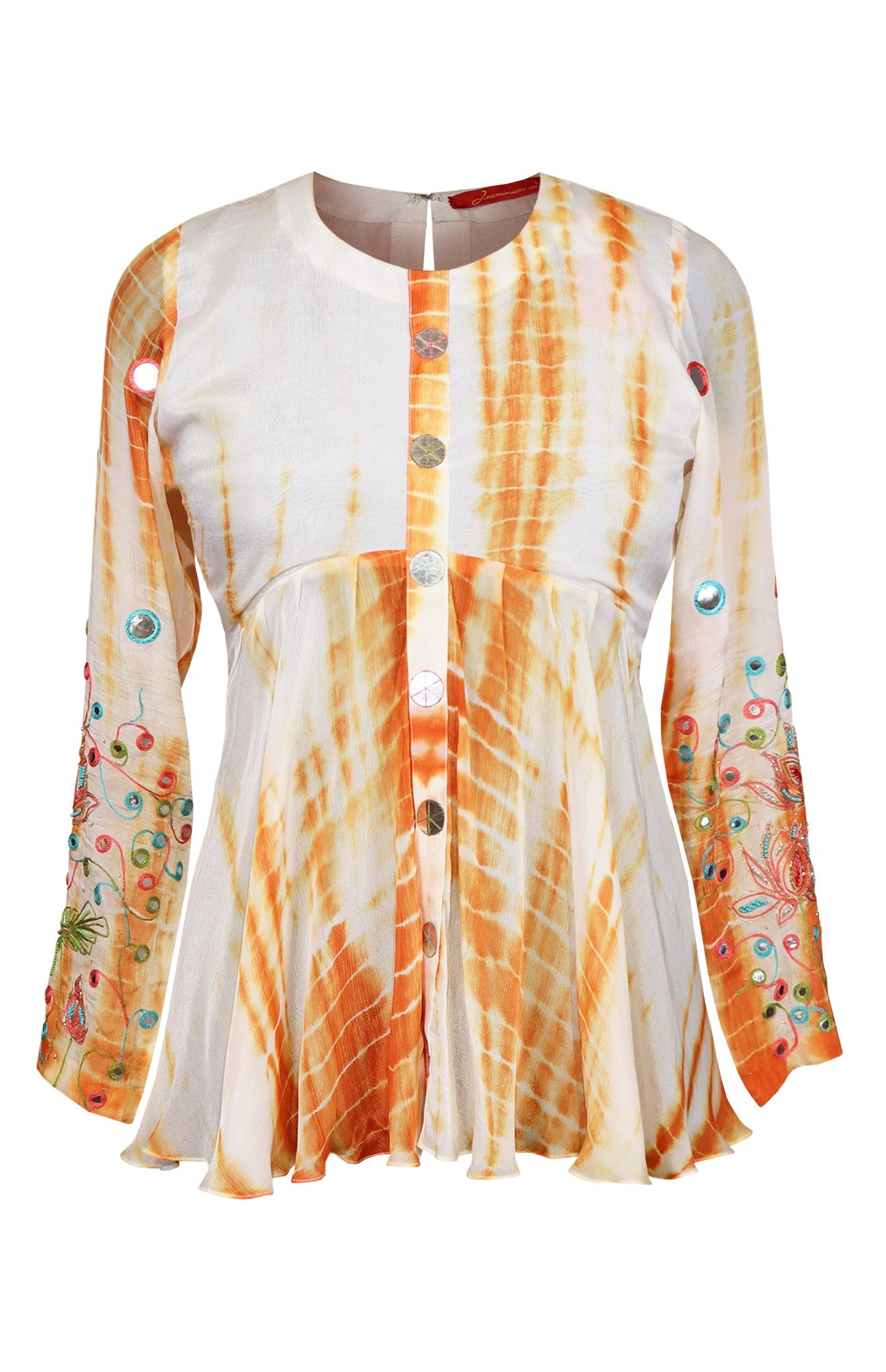 White And Orange Peplum Top