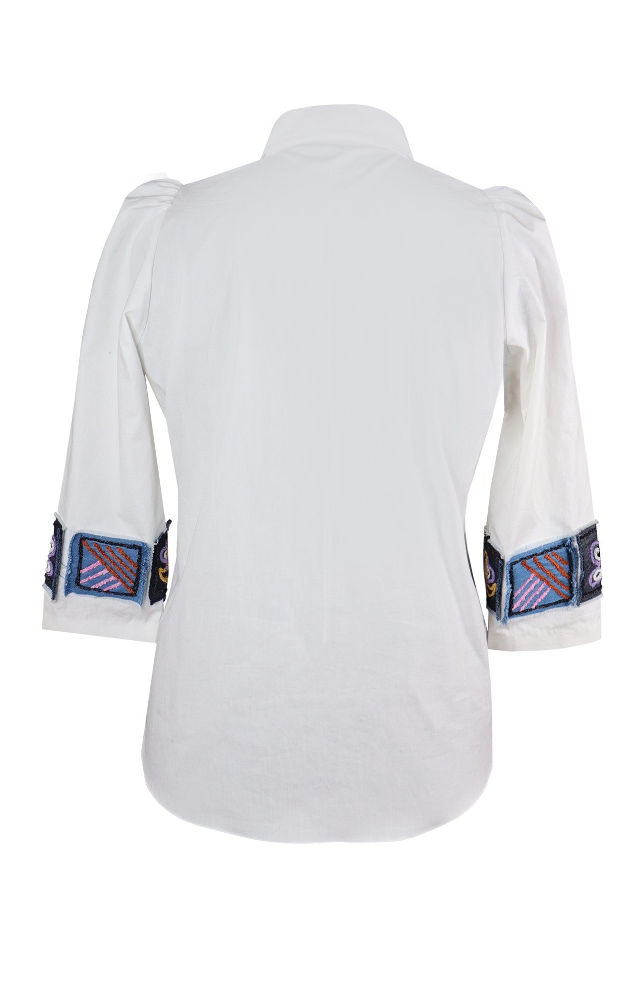 White Shirt With Denim Patches