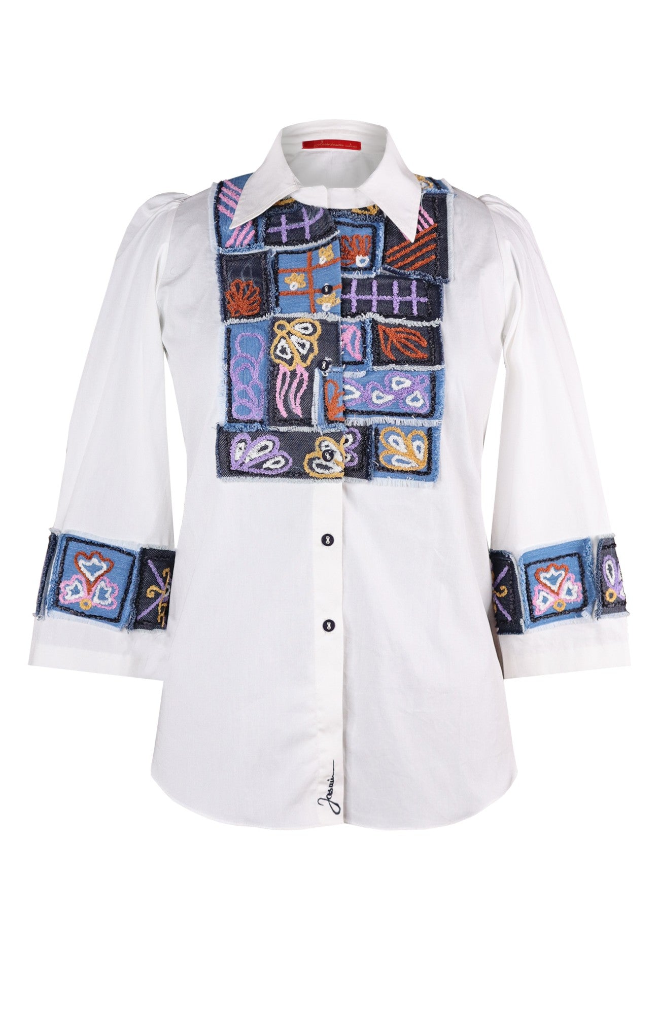 White Shirt With Denim Patches