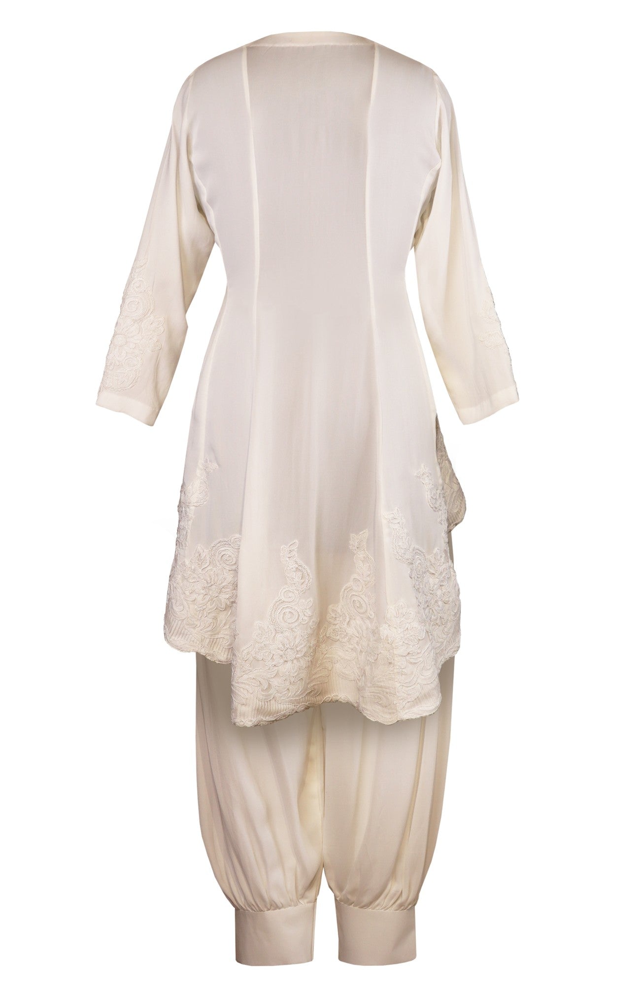 White Tone On Tone Embroidery Short Anarkali