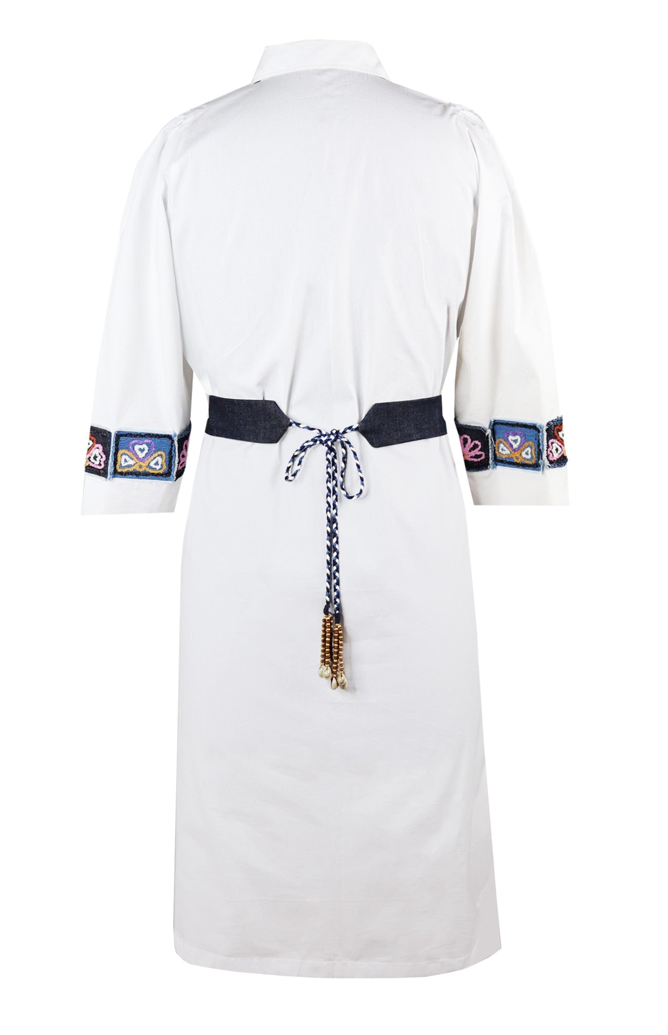 Denim Patches Shirt Dress - WHITE