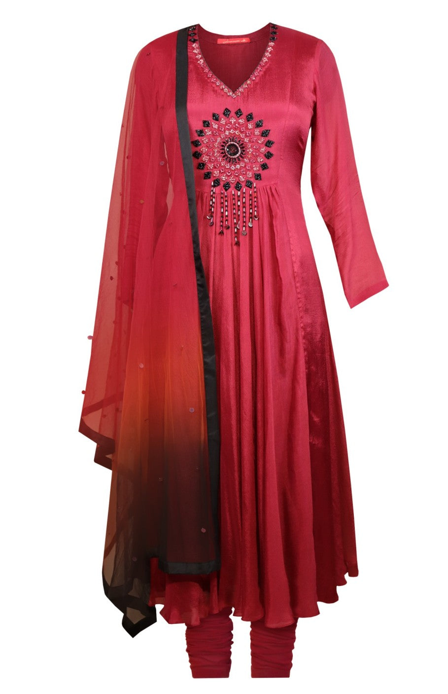 Chiffon Anarkali With Ombré Dupatta - WINE