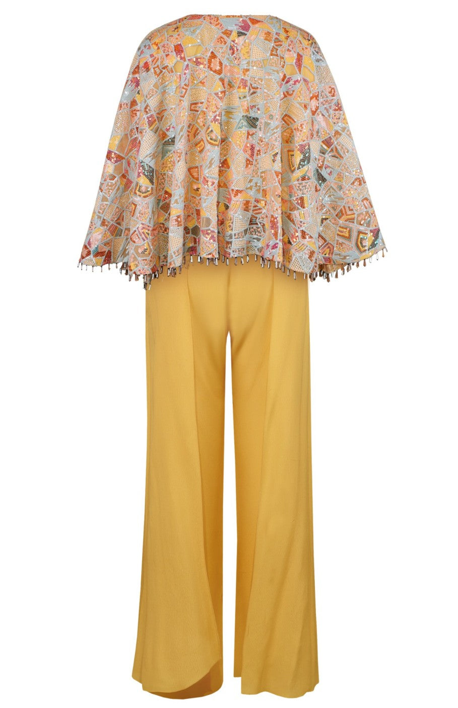 Yellow Co-ord Set With Embroidered Cape