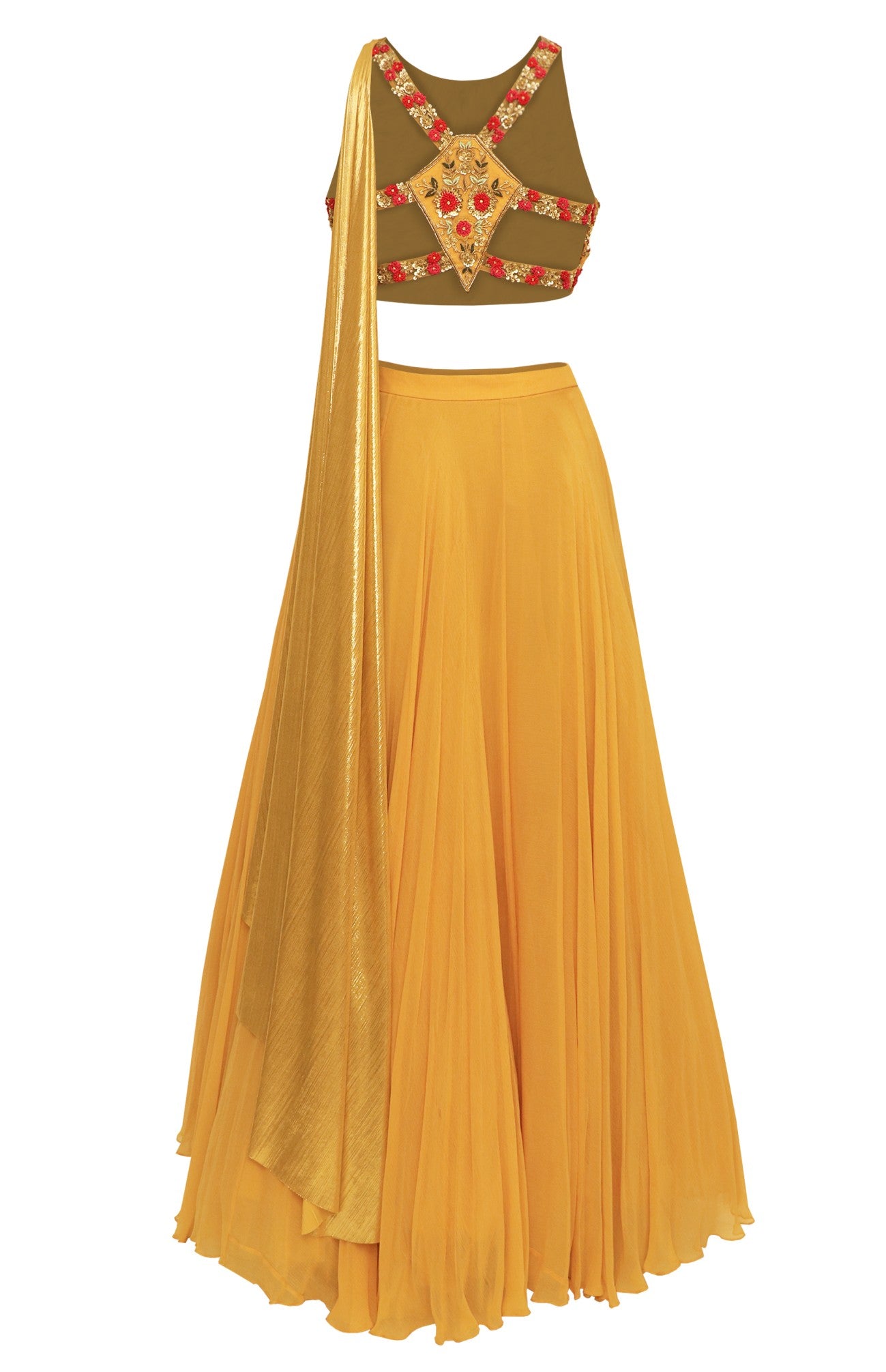 Yellow Foil Drape Lehnga Choli