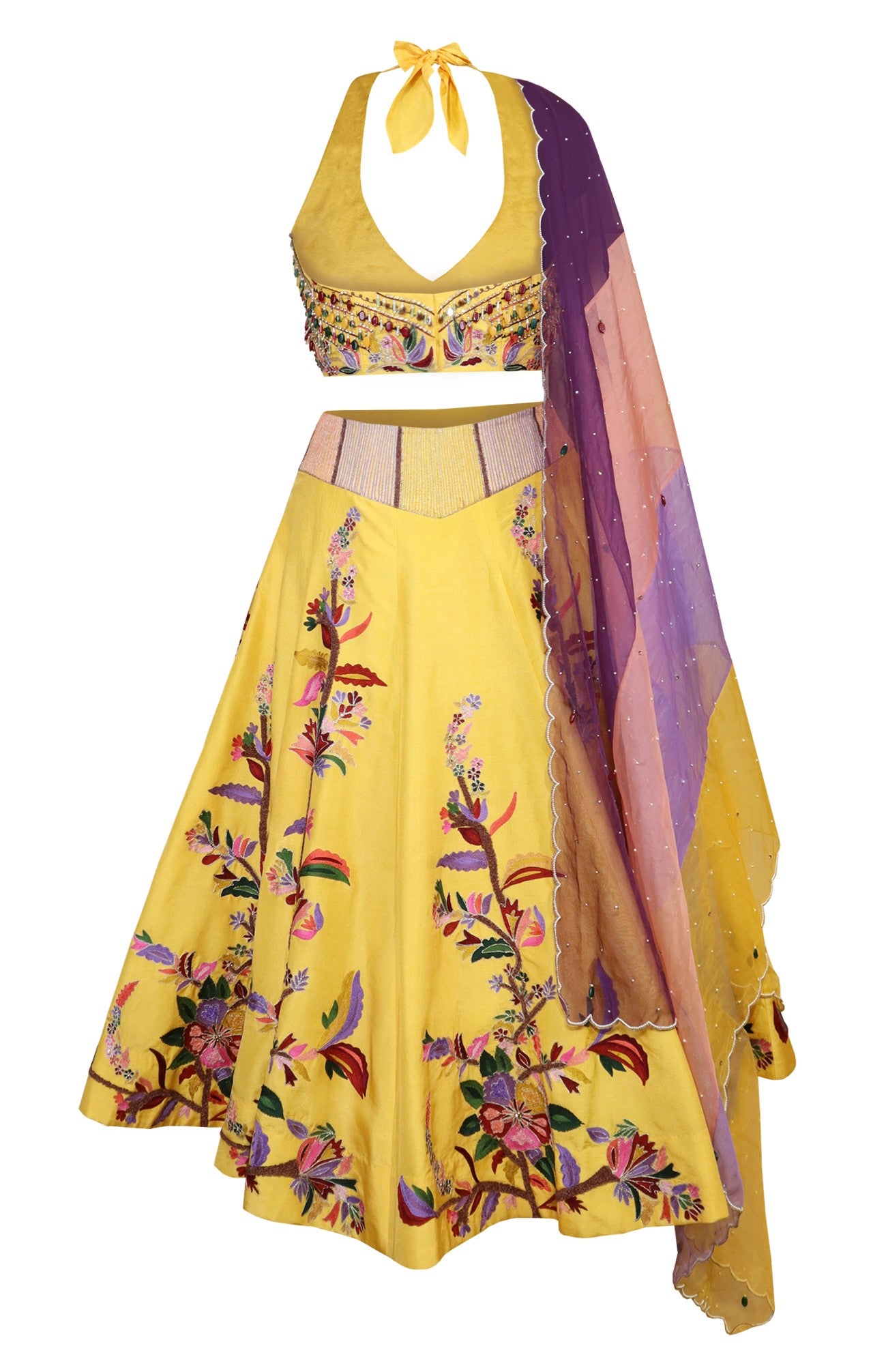 Yellow Multicoloured Embroidery Lehnga