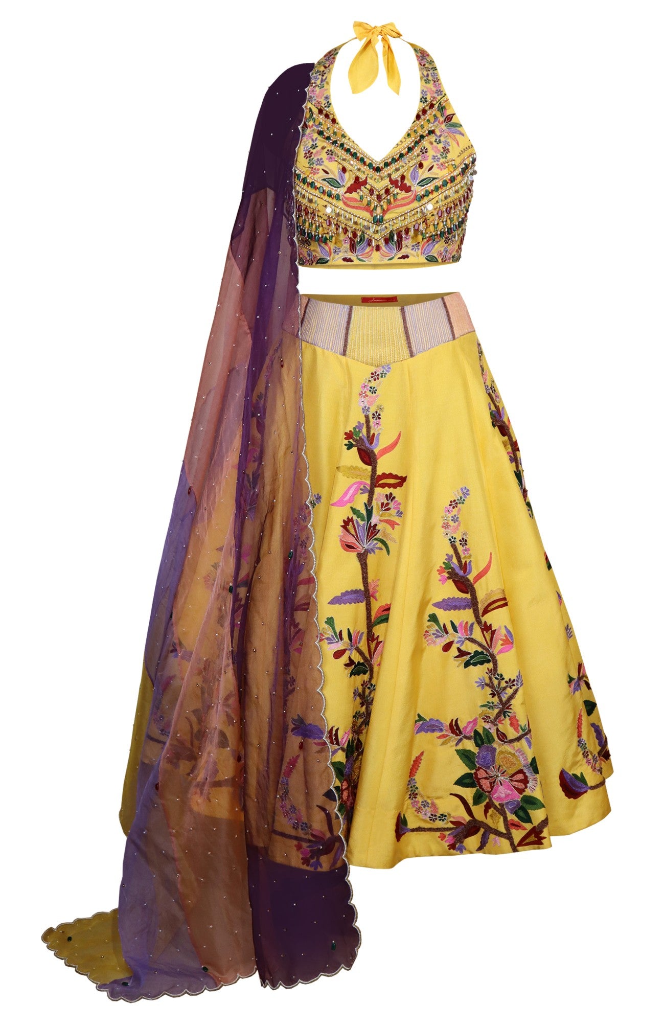 Yellow Multicoloured Embroidery Lehnga