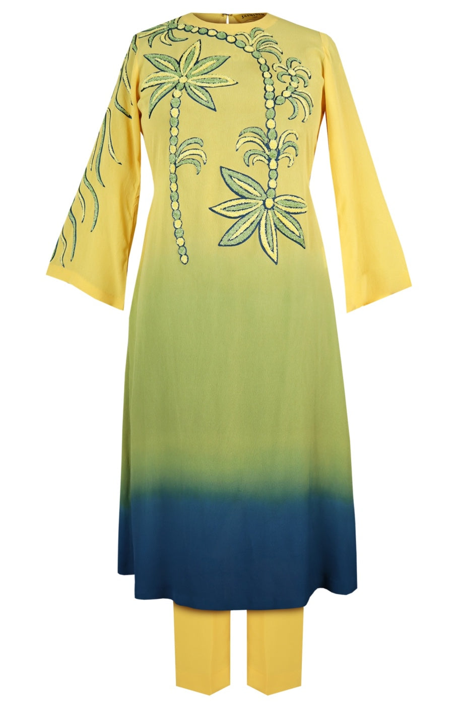 Aari Palms Ombre' Kurta Set - LAGOON