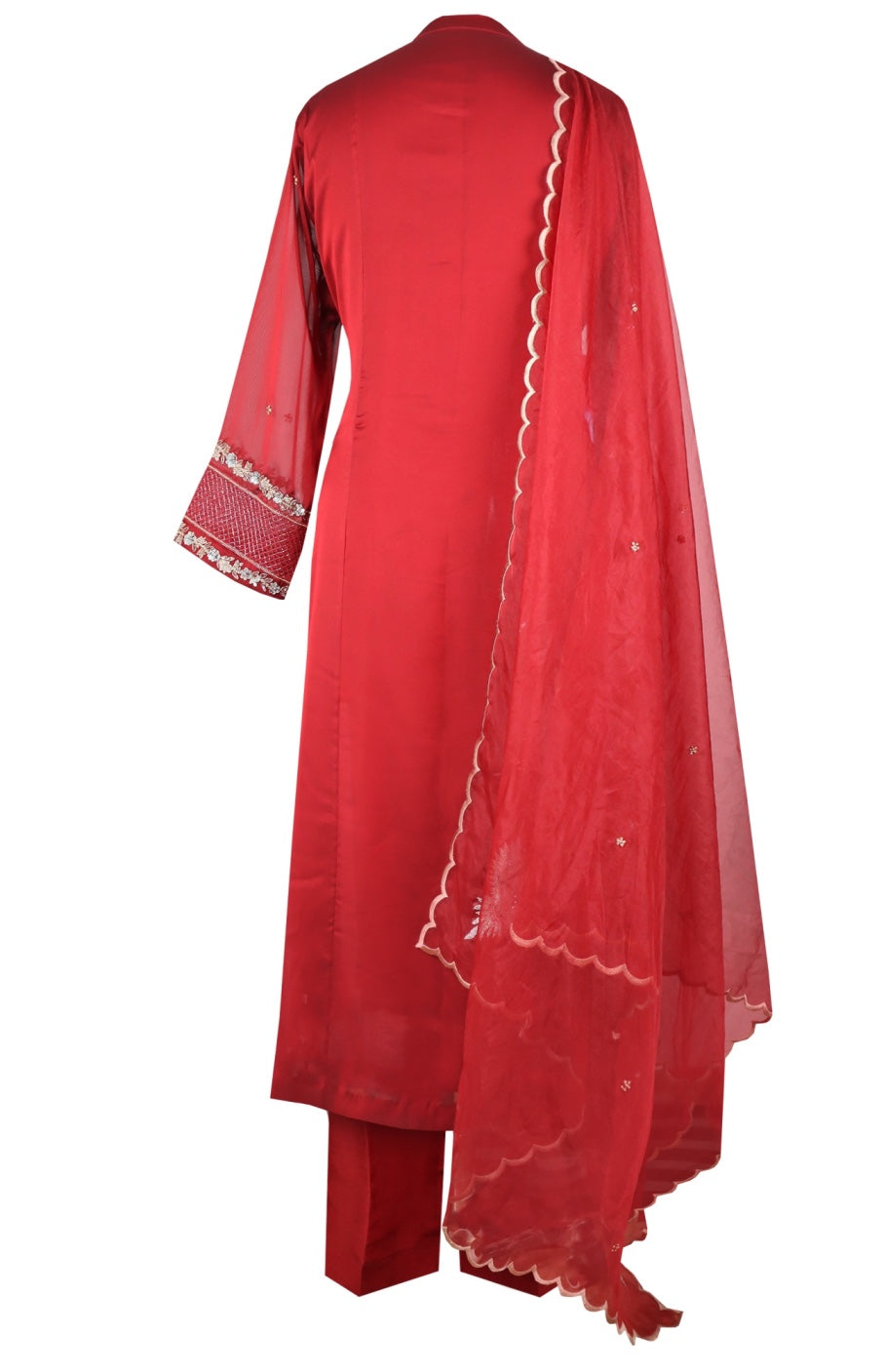 Zardozi Birds Silk Suit - RED