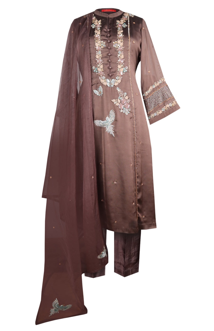 Zardozi Birds Silk Suit - MOUSE