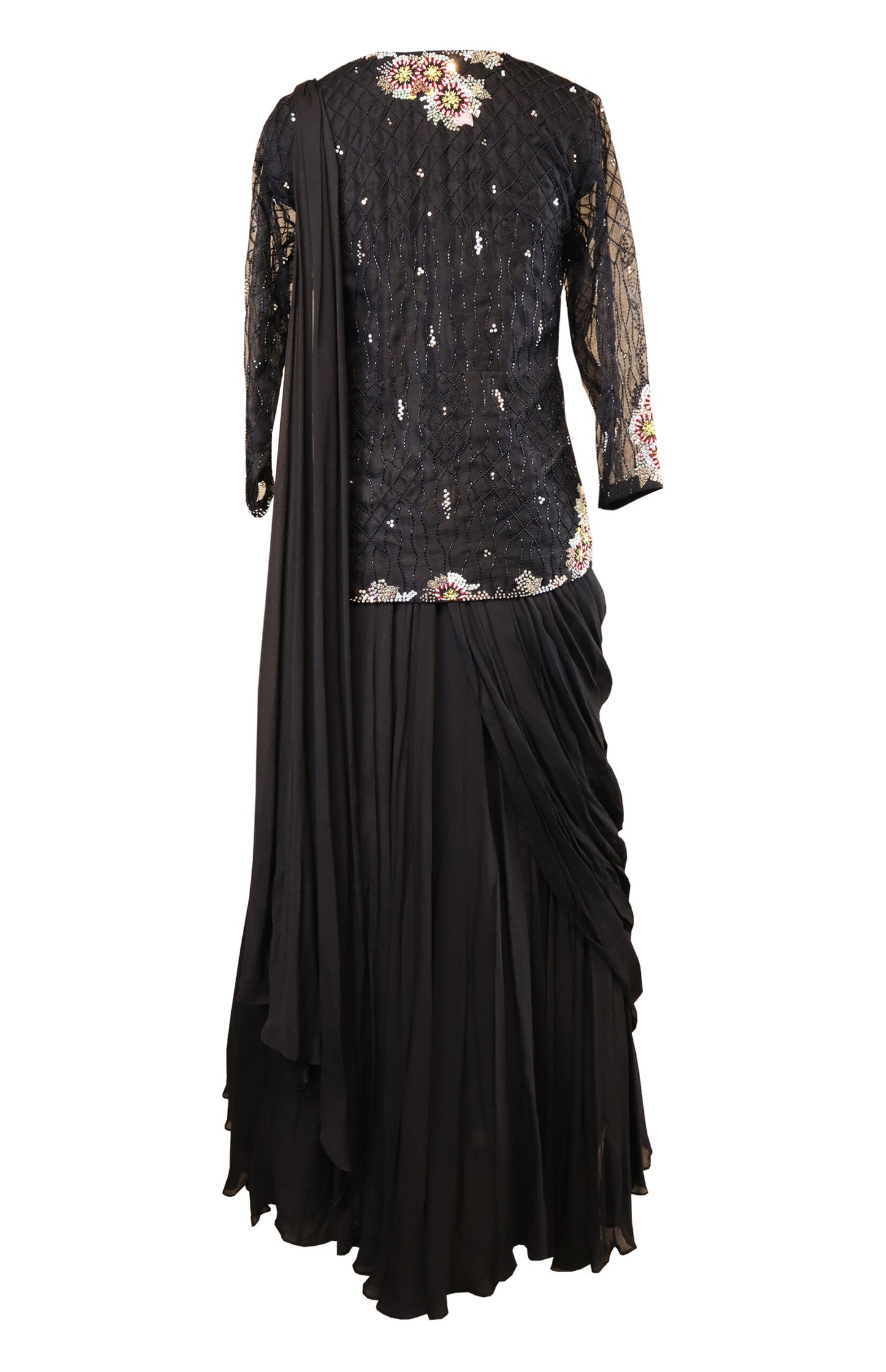 Draped Gown With Short Jacket - BLACK