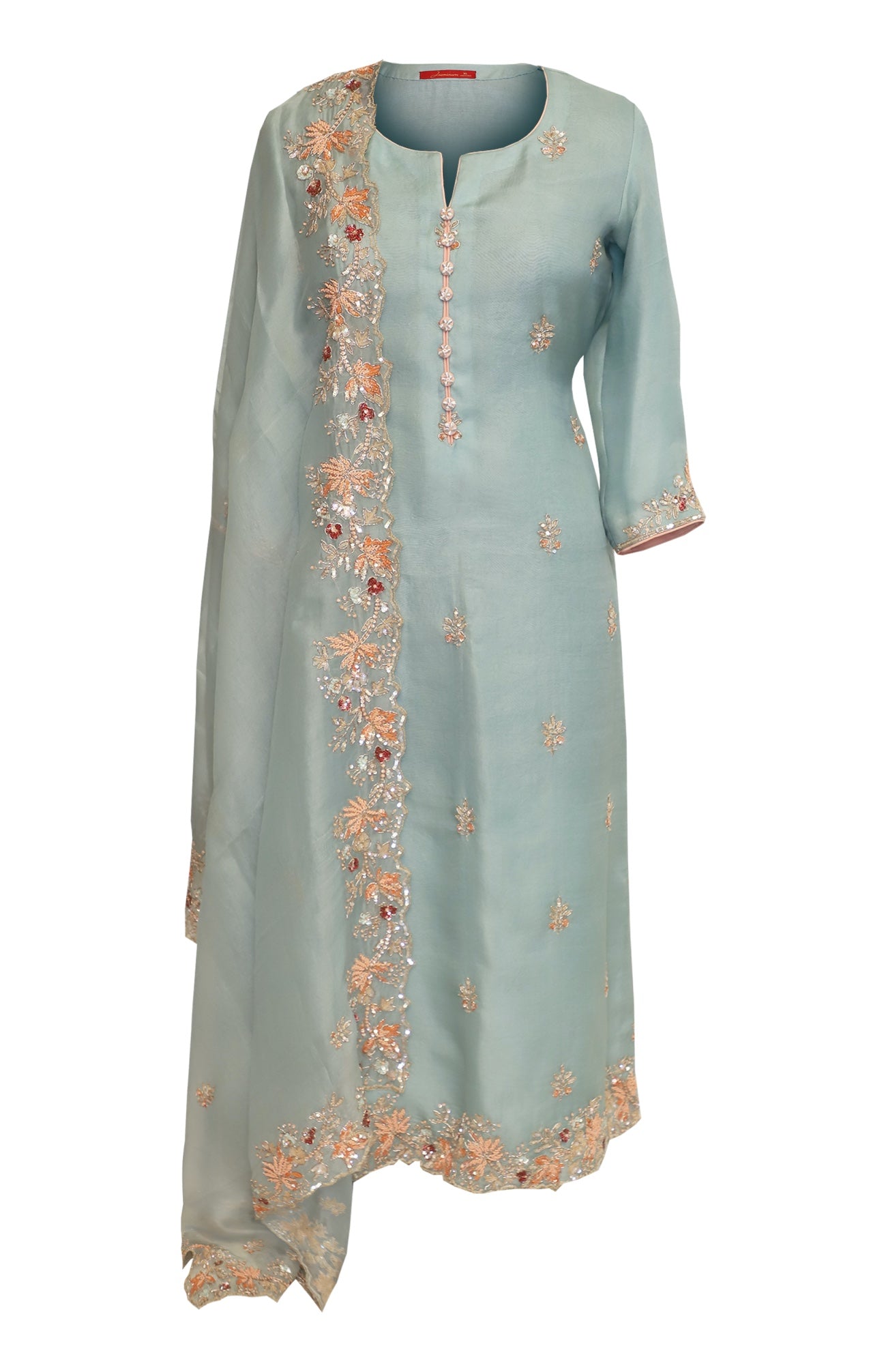 Multicoloured Beads Embroidery Organza Suit