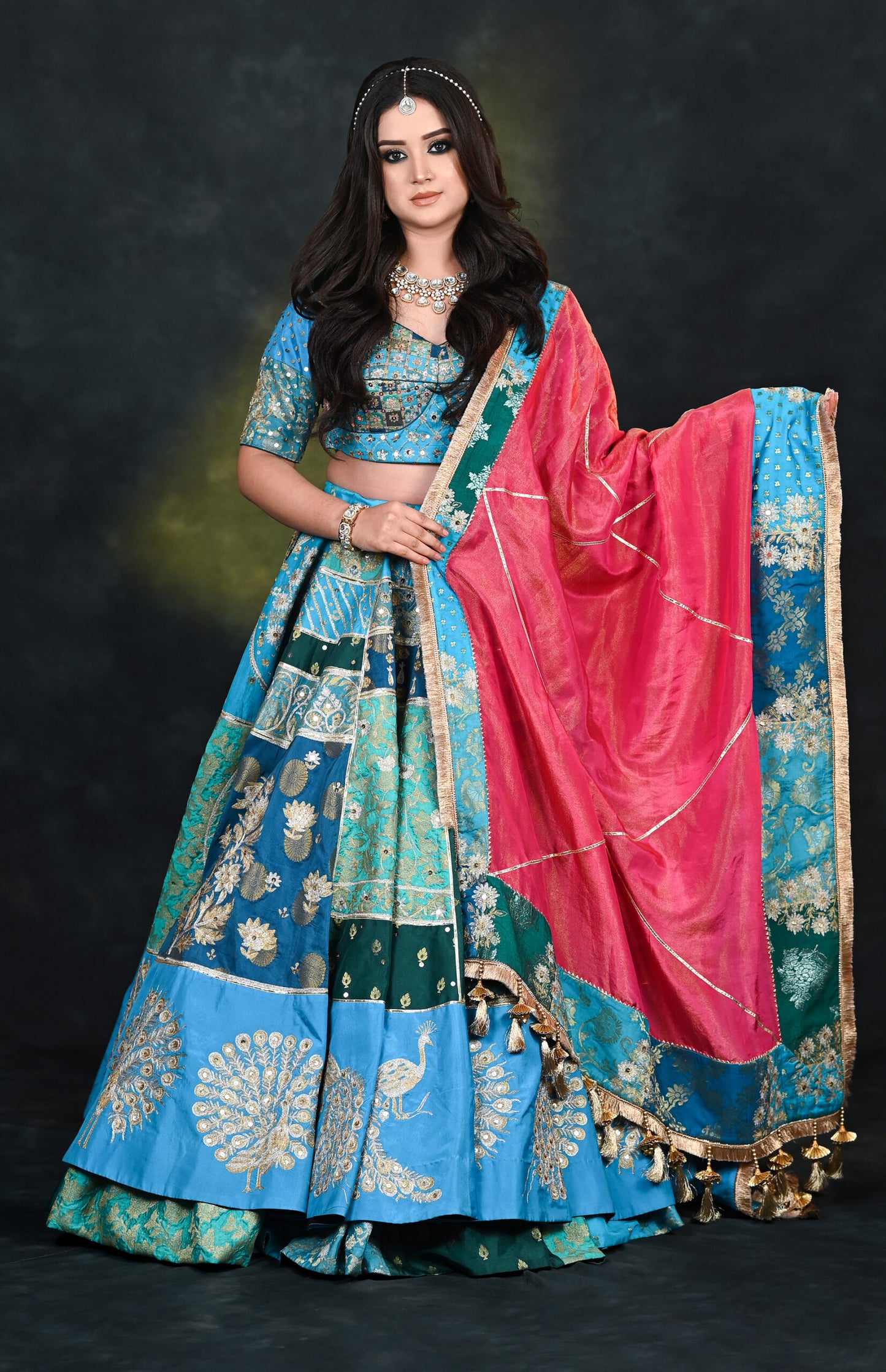 Feroze Blue Mixed Brocades Lehnga Choli