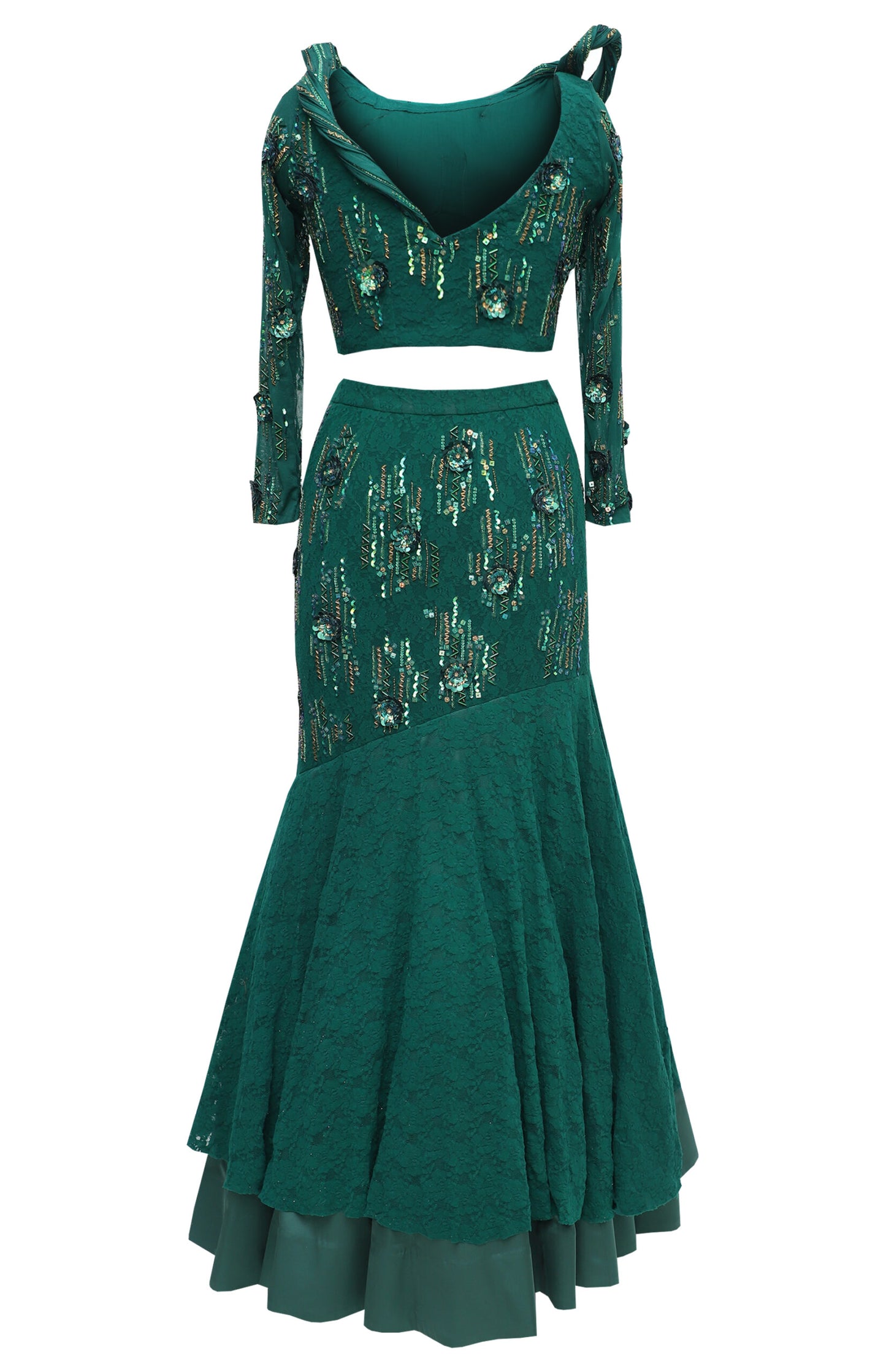 Emerald Green Crop Top With Mermaid Skirt