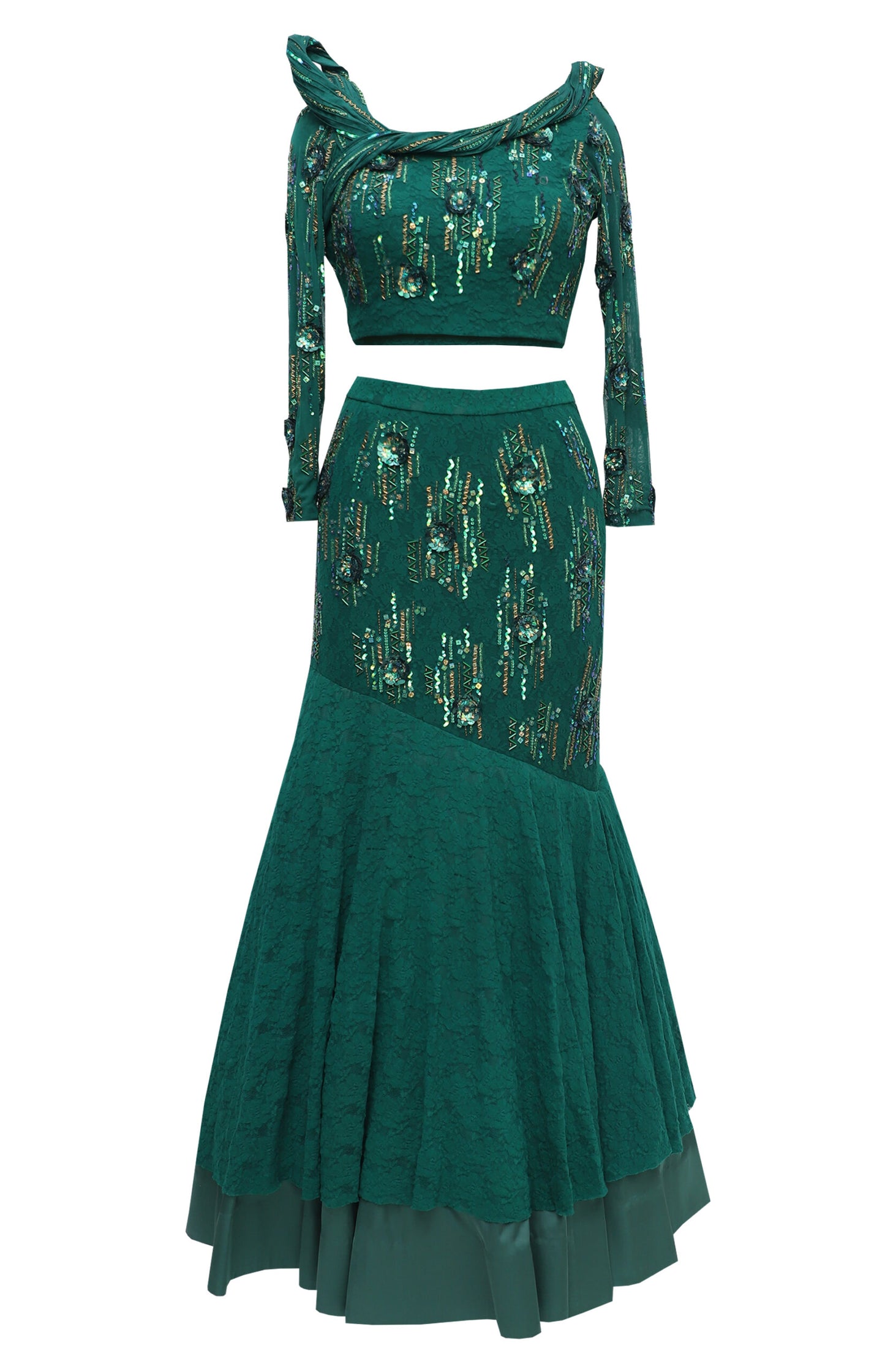 Emerald Green Crop Top With Mermaid Skirt