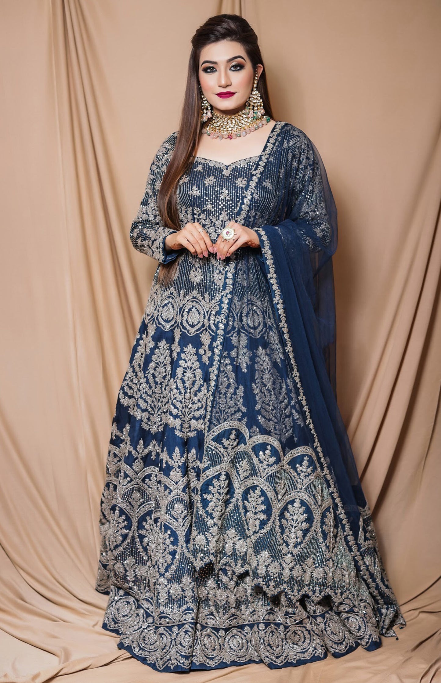 Anarkali Gown With Dori Embroidery - NAVY