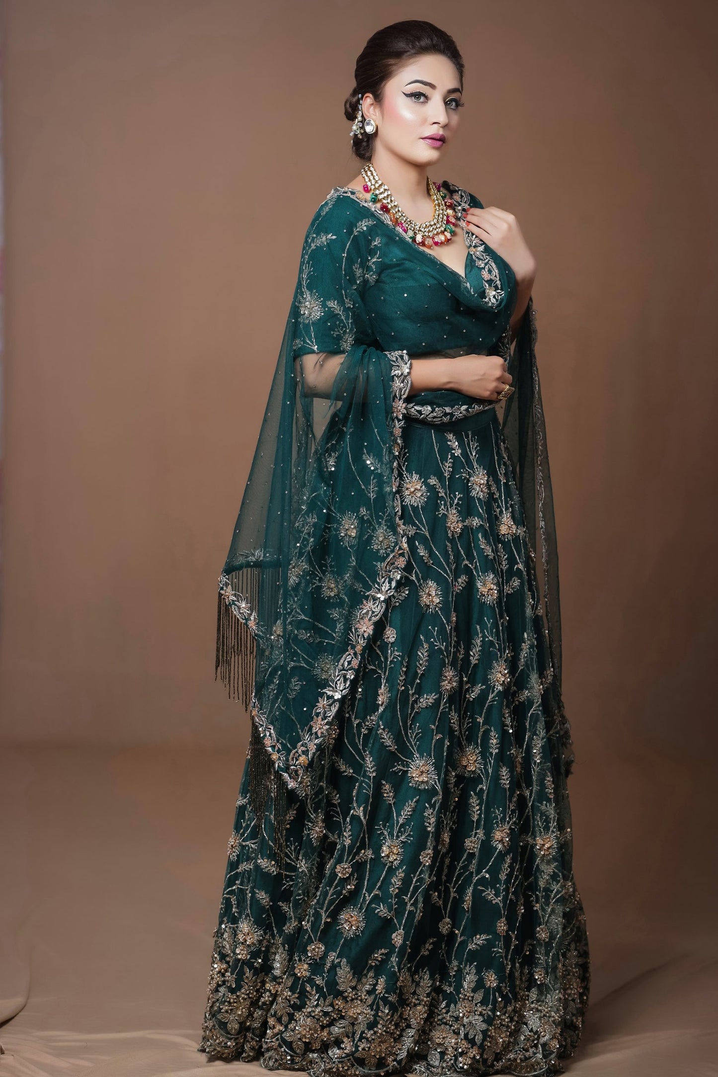 Zari Embroidery Lehnga Choli - BOTTLE GREEN