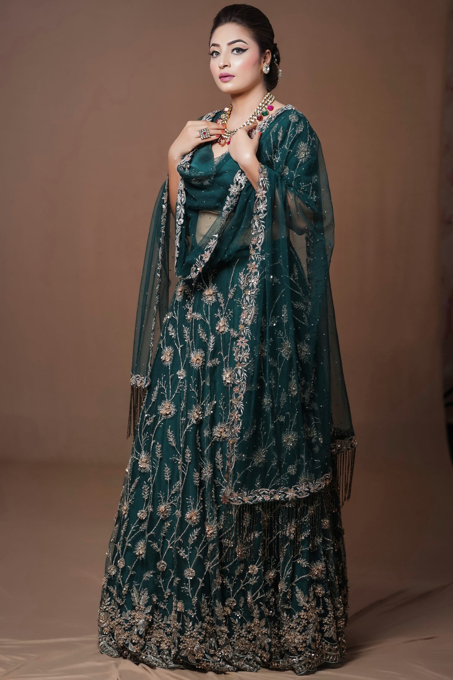 Zari Embroidery Lehnga Choli - BOTTLE GREEN