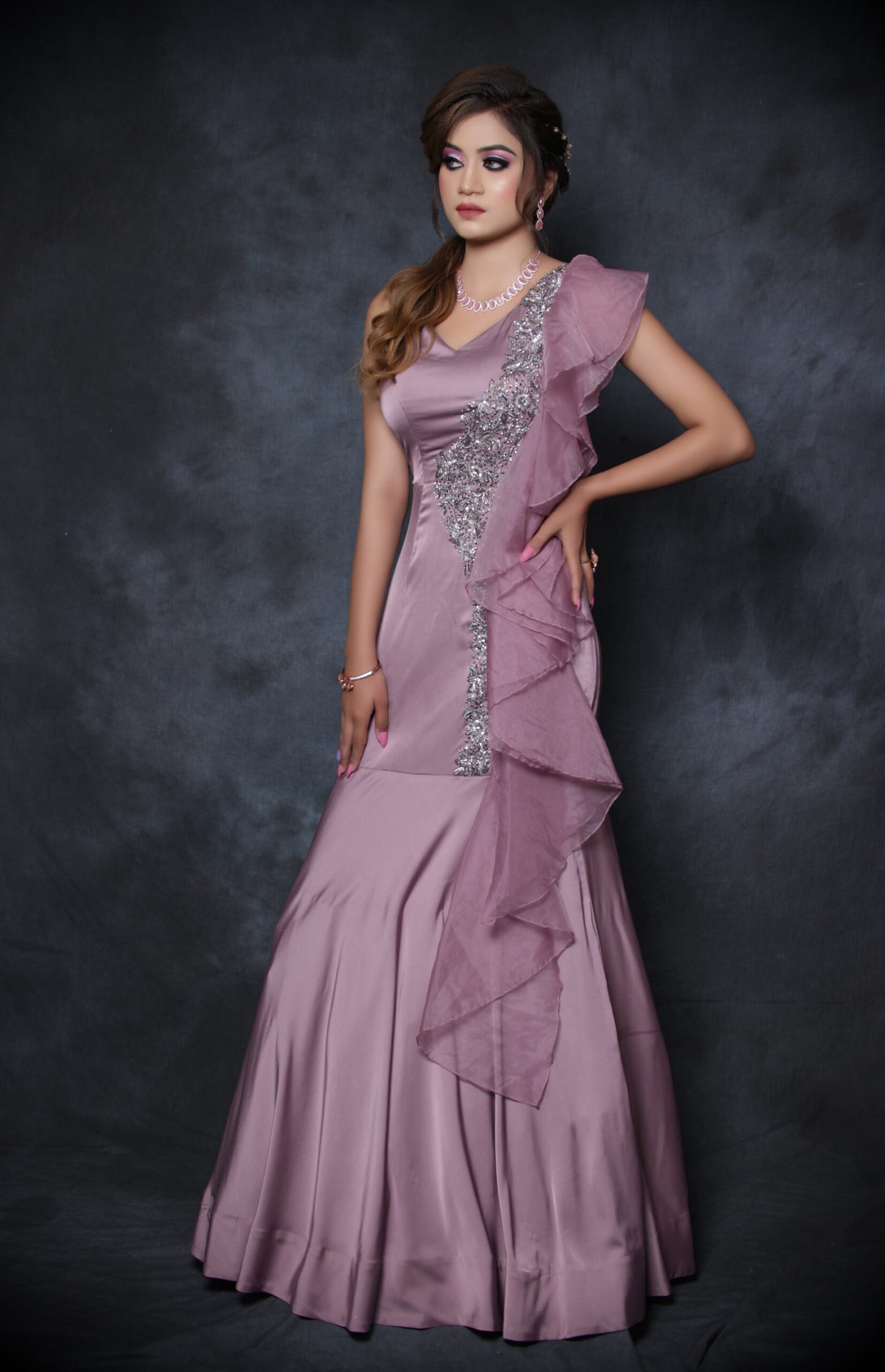 Satin Mermaid Gown - MAUVE