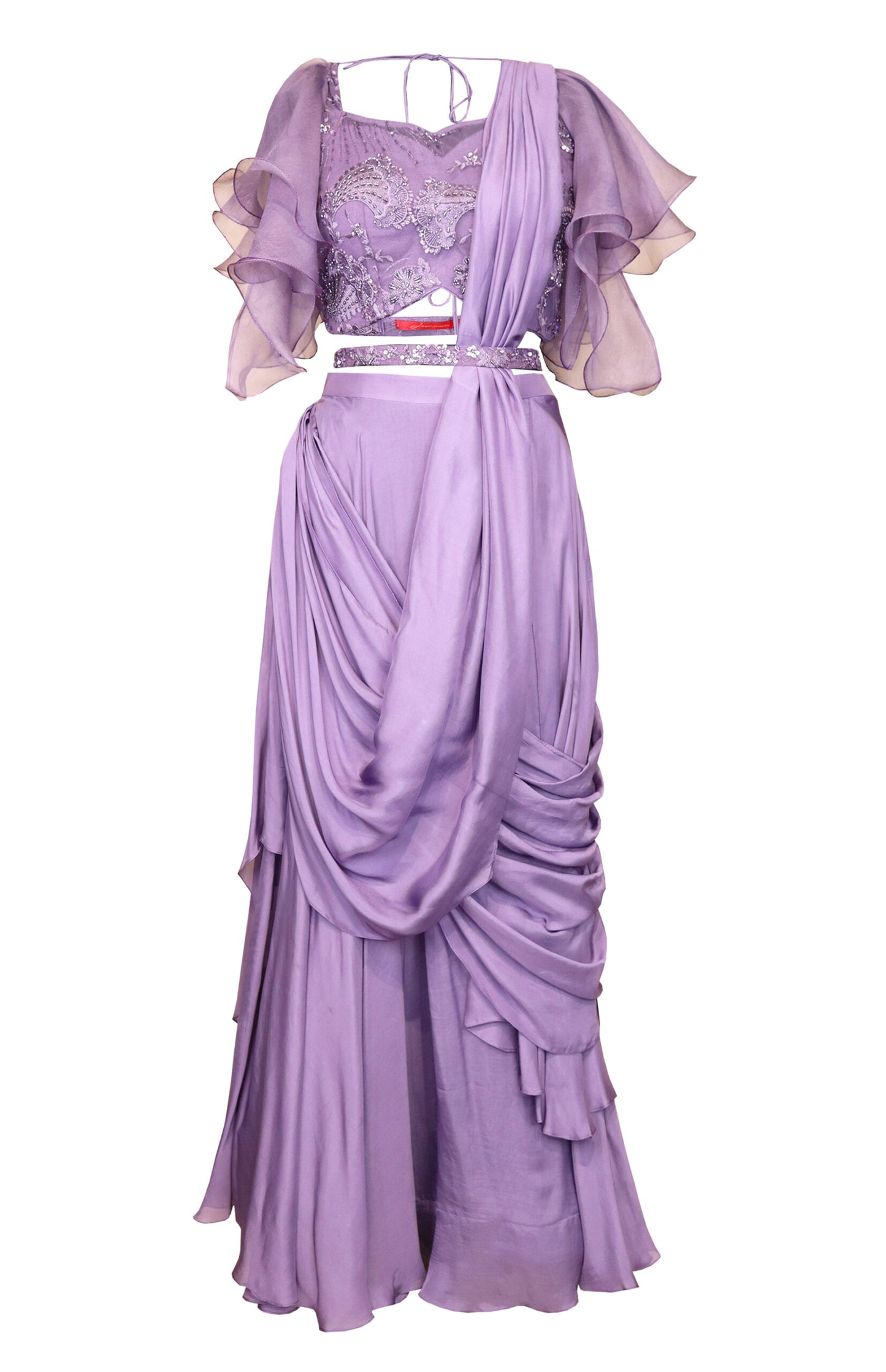 Mauve Crop Top Draped Saree