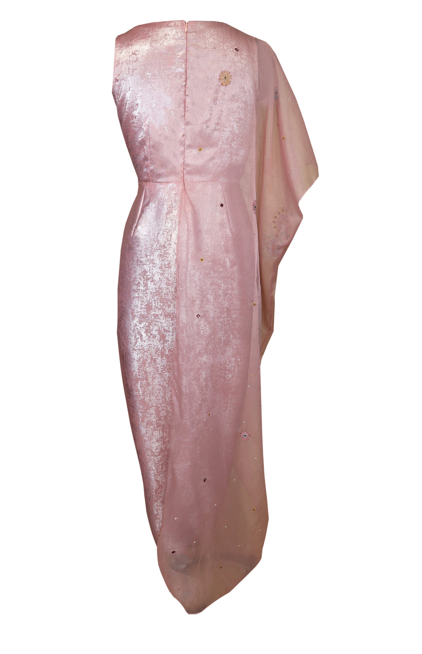 Salmon Pink Foil Half Draped Dress