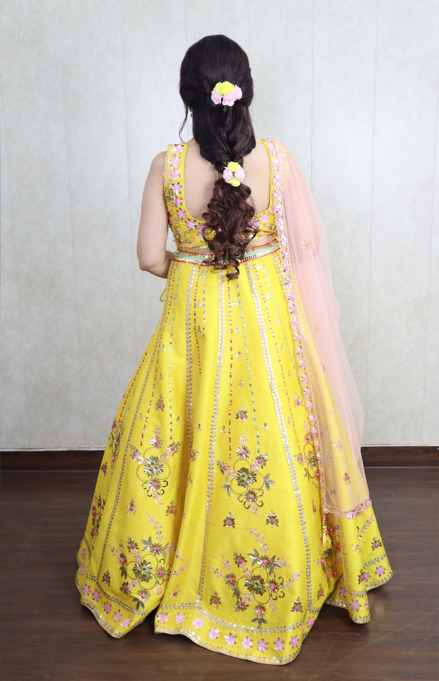 Raw Silk Chunky Embroidery Lehnga Choli - YELLOW
