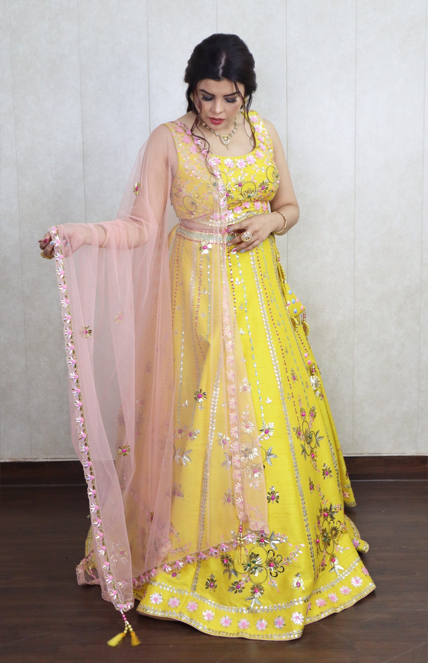 Raw Silk Chunky Embroidery Lehnga Choli - YELLOW