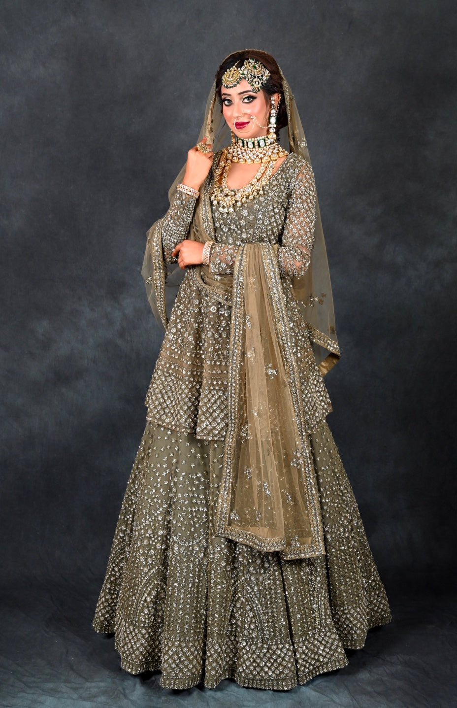 Olive Lehnga With Peplum Choli