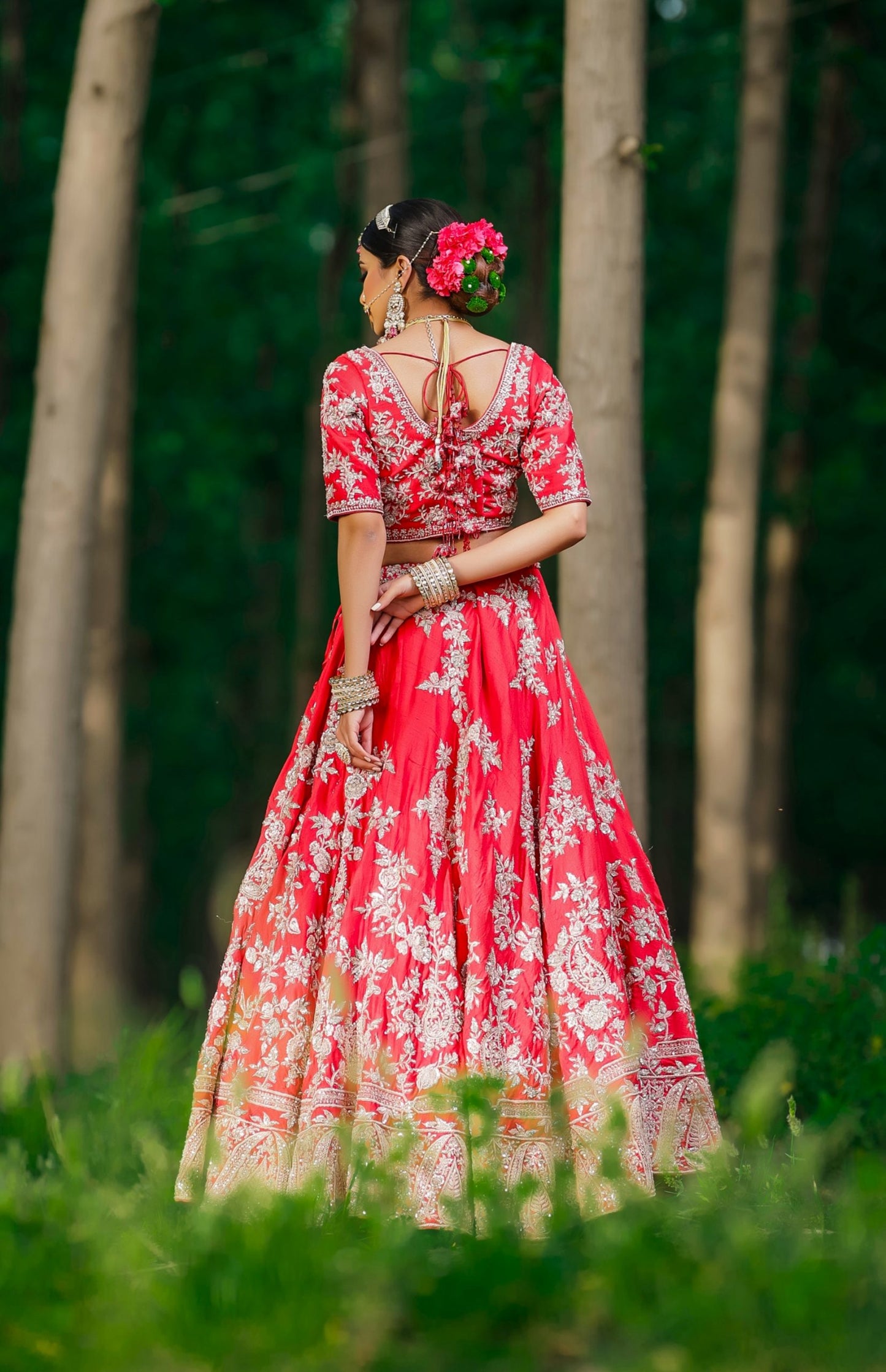 Red Paisley Jaal Embroidery Bridal Lehnga