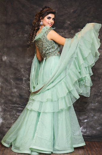 Olive Green Crop Top And Organza Skirt