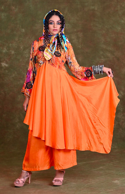 Asymmetric Silk Kurta With Culottes