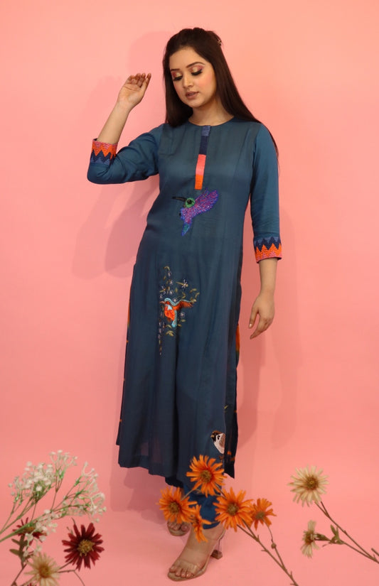 Mul Mul Kurta Set - INDIGO
