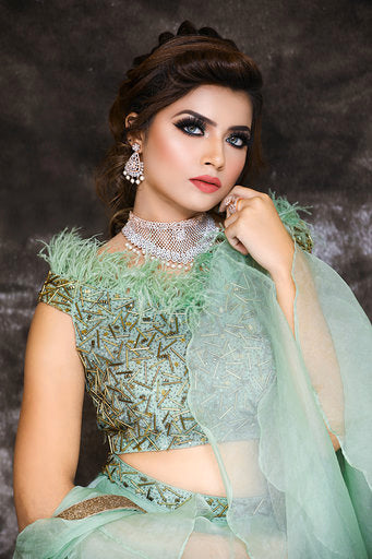 Olive Green Crop Top And Organza Skirt