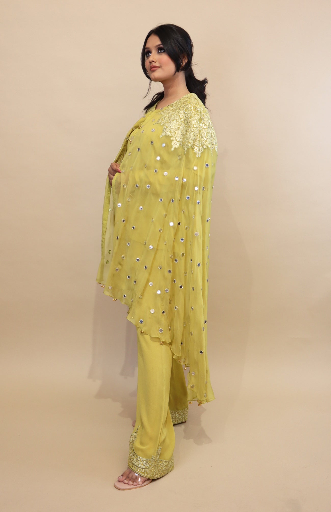 Lime Yellow Cape Co-ord Set