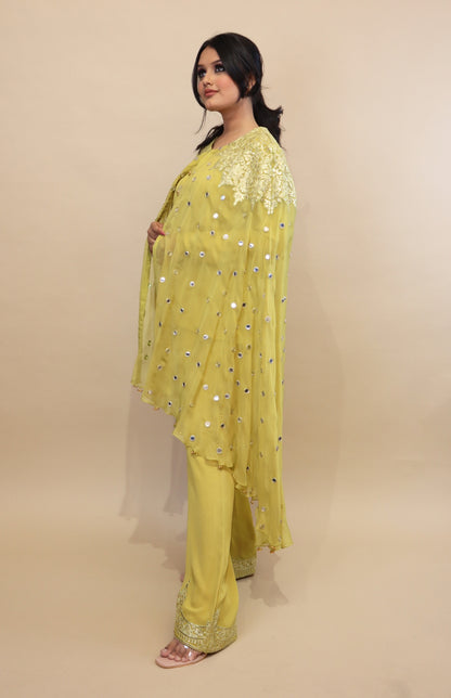 Lime Yellow Cape Co-ord Set