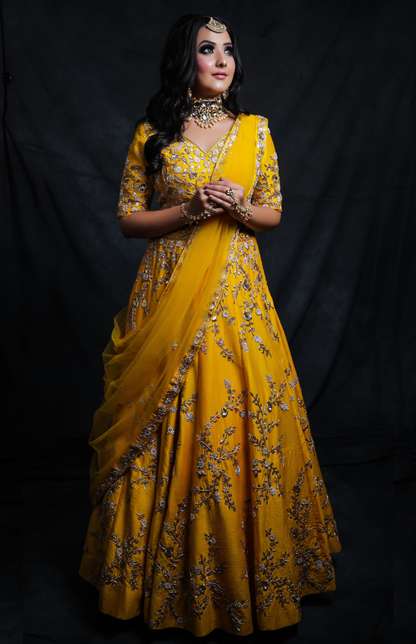 Yellow Raw Silk Lehnga