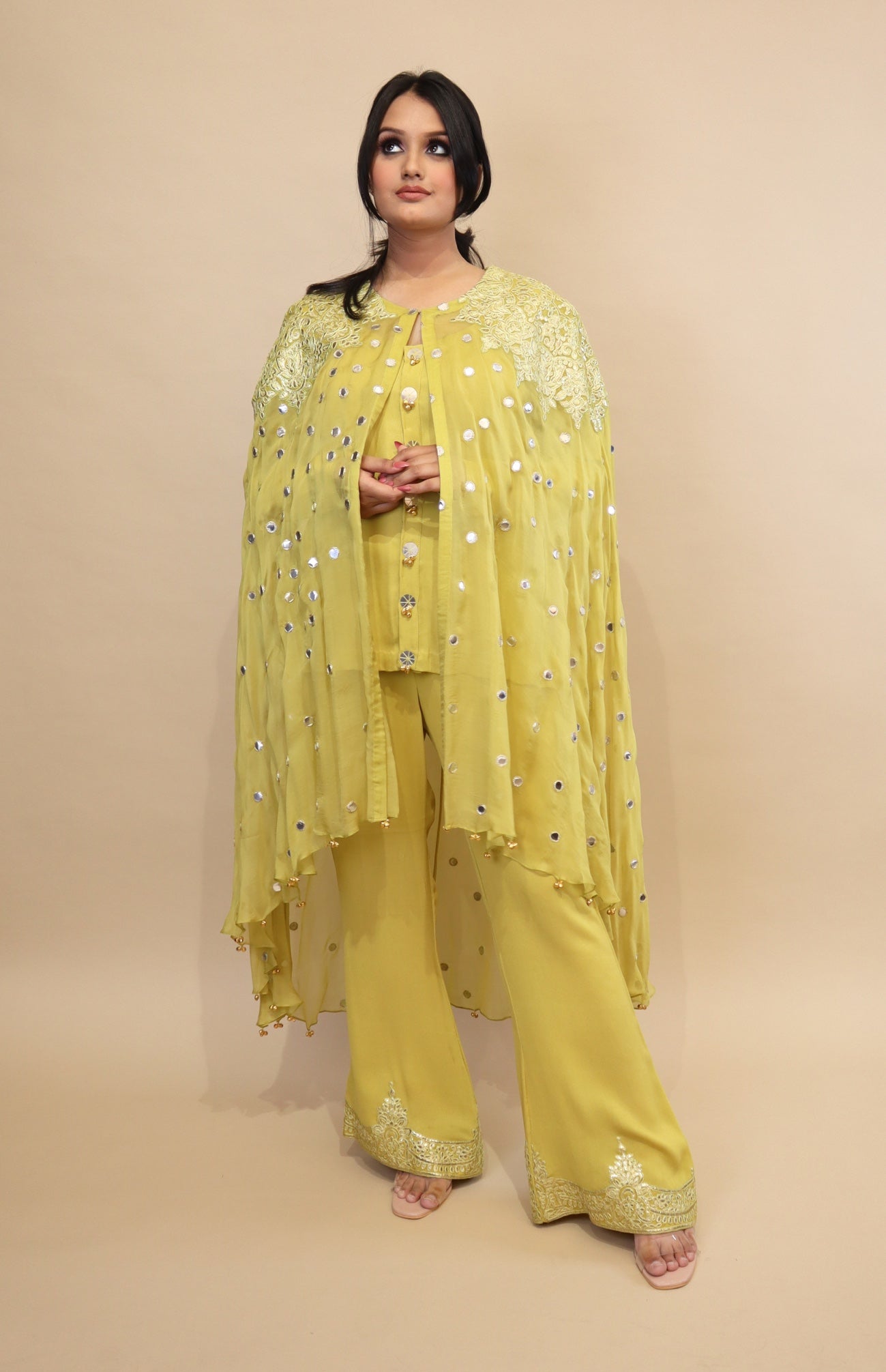 Lime Yellow Cape Co-ord Set