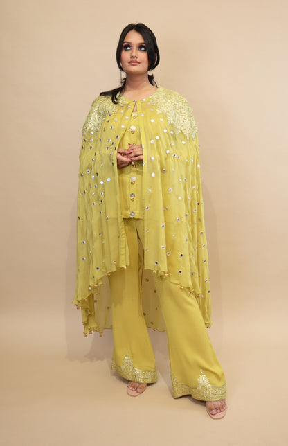 Lime Yellow Cape Co-ord Set