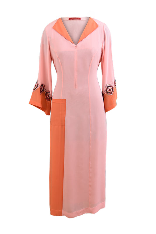 Peach Colour Block Kurta