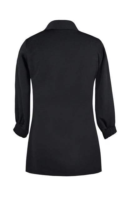 3D Embroidery Balloon Sleeves Top - BLACK