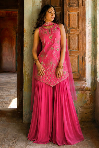 3D Gota Patti Gharara Set - PINK