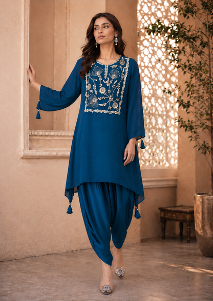 3D Gota Patti Asymmetric Tulip Set - TEAL