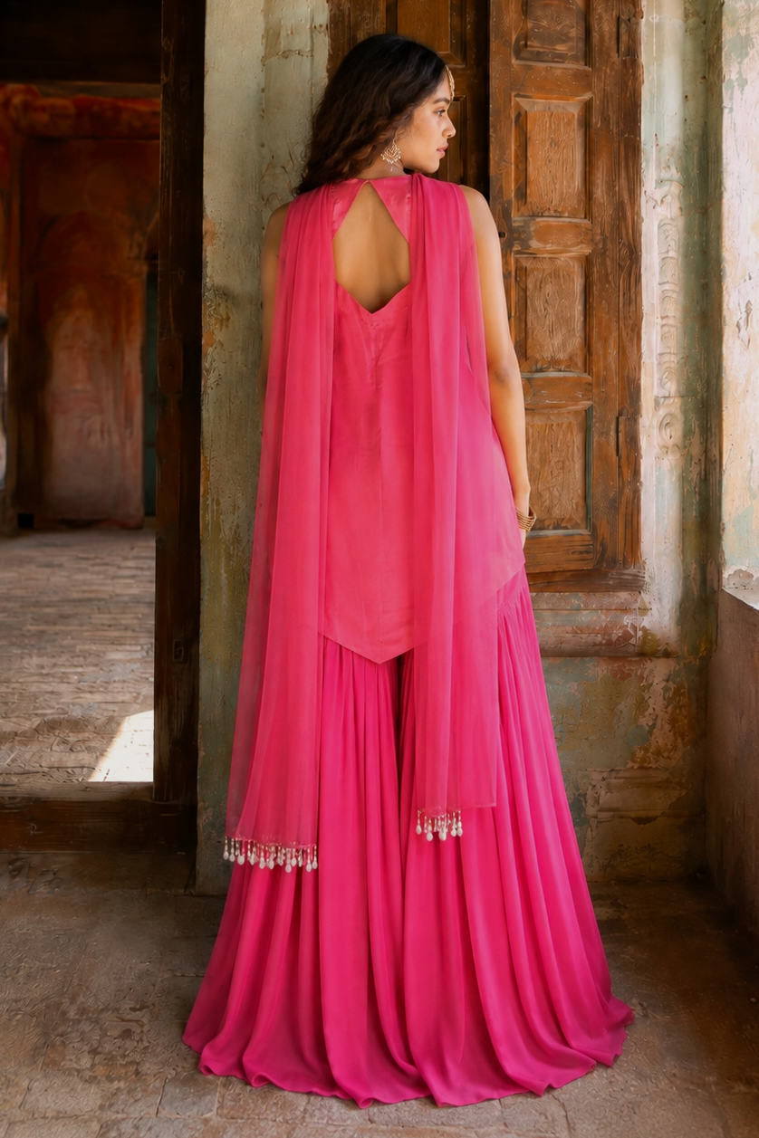 3D Gota Patti Gharara Set - PINK