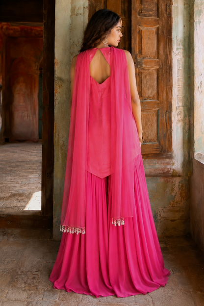 3D Gota Patti Gharara Set - PINK