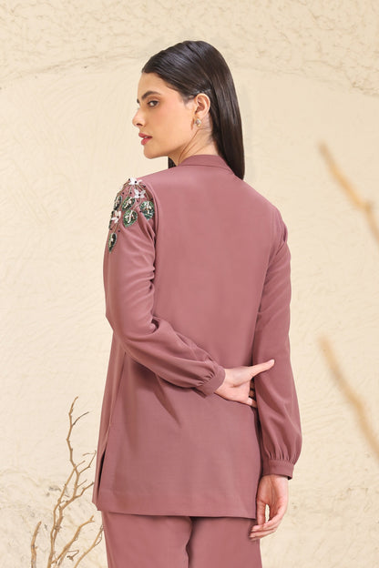 3D Leaves Embroidery Top - DUSTY ROSE