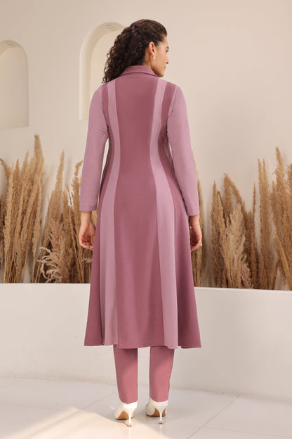 3D Leaves Embroidery Dual Shade Kurta Set - MAUVE