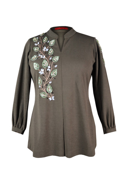 3D Leaves Embroidery Top