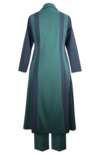 3D Leaves Embroidery Dual Shade Kurta Set - GREEN/NAVY